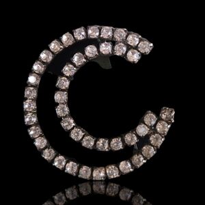 Vintage Silver Minimalist Crystal Moon Crescent Brooch